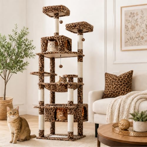 72" Leopard Tall Cat Tree for Large Cats with Condo & Sisal Posts (Leopard / 72")