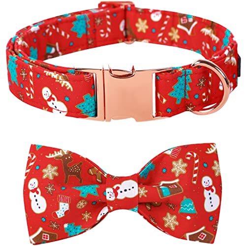 Christmas Dog Collar with Bowtie (X-Large (Pack of 1) / Red Gingerbread Man)