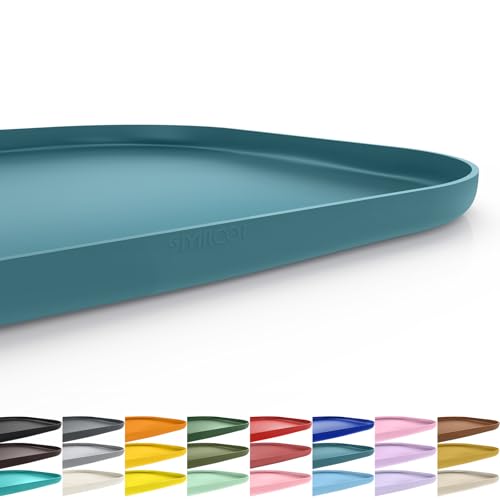 Waterproof Silicone Pet Food Mat with Raised Edge for Dog & Cat (Slate Blue / 24"L x 16"W)