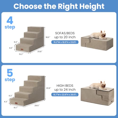 Dog Stairs for High Beds 22.6" H (Khaki / 5-Step 22.6" H)