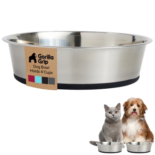 Dog Bowl Food Grade Stainless Steel Water Bowls (Black / 4 Cup - Single Bowl)