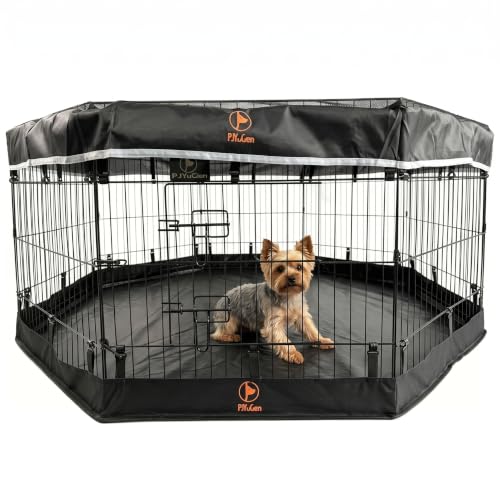 Puppy Playpen with Top Cover & Bottom Pad (Black / X-Small Pen: 24-Inch High)
