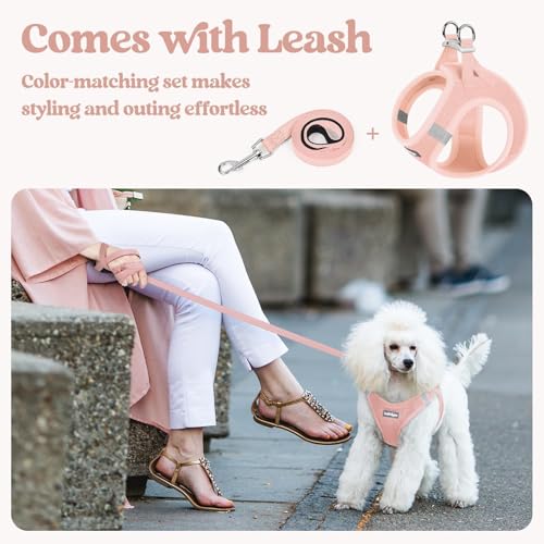 Dog Harness Medium Sized and Leash Set (Pink / L (chest: 18.2 - 20.5"))
