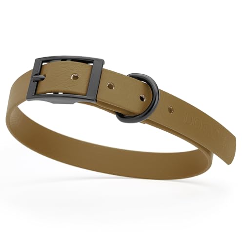 Biothane Waterproof Dog Collar Strong Coated Nylon Webbing with Black Hardware Odor (W3/4" x L15-18" / Coyote Brown)
