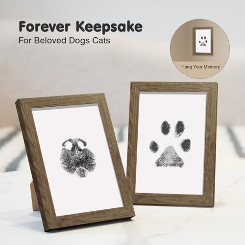 Inkless Paw Print Kit for Dogs (Black Pad,Walnut Wood Frame / 4-Pack,Large)