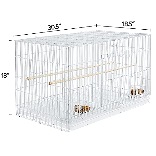 30‘’ Flight Bird Cage Stackable Design for Small and Medium Birds with Slide Out Tray and Bottom Grate Budgies Cockatiels Lovebirds Canaries Parakeet Cage (White)