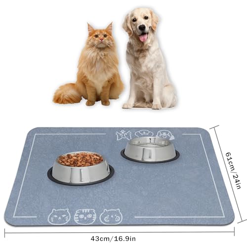 Cat Pet Food Mat (Beige / 24"L x 16.9"W)