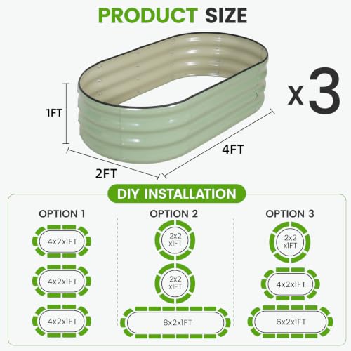 3Pcs Galvanized Raised Garden Beds 4x2x1ft for Flower Avocado (Avocado)
