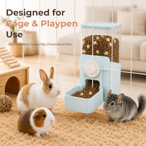 41 oz Hanging Gravity Feeder for Small Animal Cages Rabbit & Guinea Pig (Light Blue)