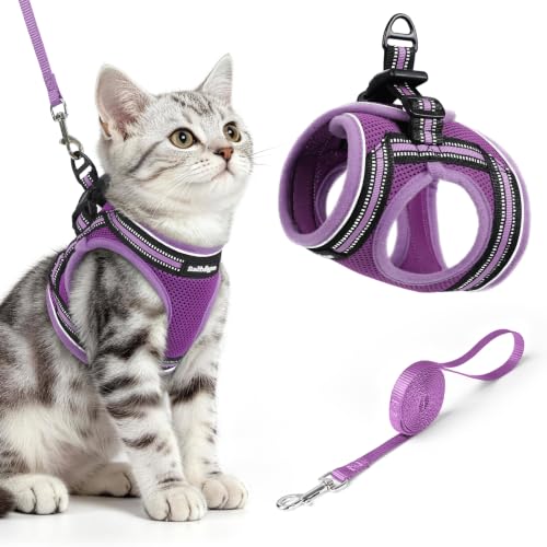 Cat Harness and Leash Set (M / Purple-Light Purple)