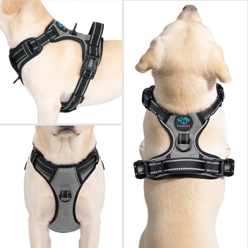 No Pull Dog Harness Medium Reflective Front Clip Vest with Handle (Large / Gray)