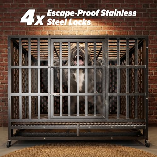 48 Inch Heavy Duty Indestructible Dog Crate (47.2"L x 29.7"W x 33.3"H / Black)