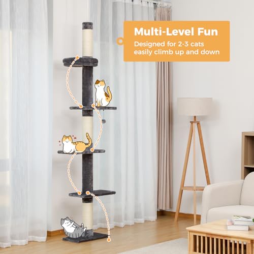 5 Tier Floor to Ceiling Cat Tree (61'' / Grey)
