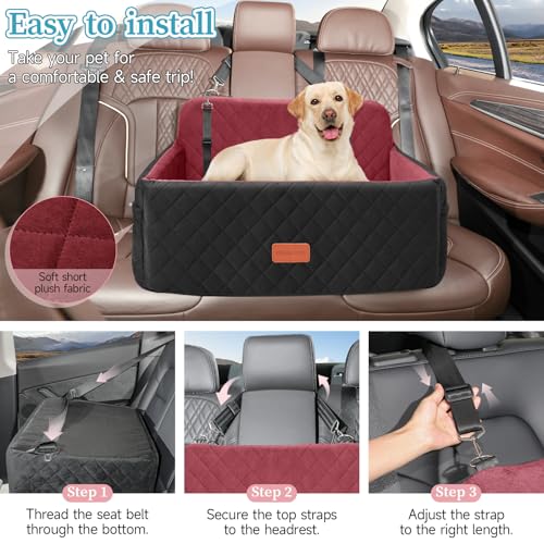 Dog Car Seat for Medium Large Dogs Under 55 lbs (Blcak/red)