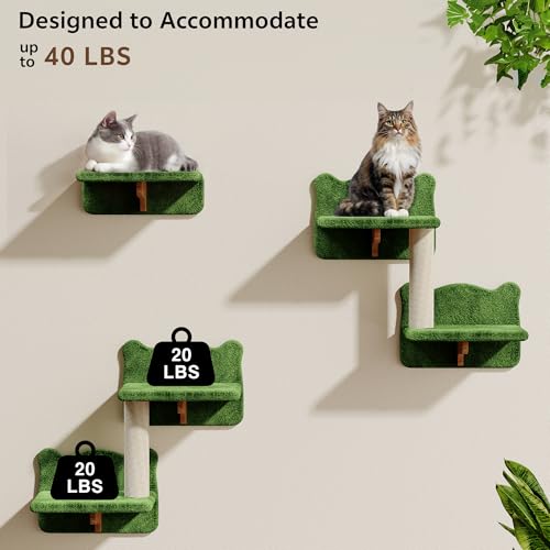26-in-1 Cat Wall Shelves with Cat Tree, 40''L Tunnel, Moon, Green (Green / 26-in-1)