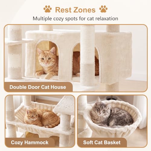 Tall Cat Tree for Large Cat (Beige / 75.2 inch)