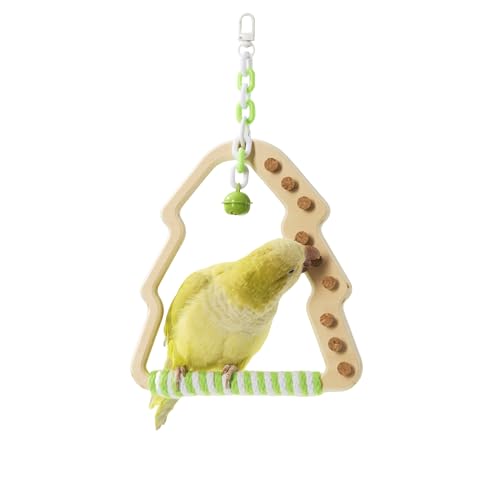 Natural Wooden Bird Swing (Green / 6.57"L x 0.48"W x 7.08"H)