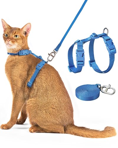 Adjustable Cat Harness and Leash Set Escape Proof (Blue)