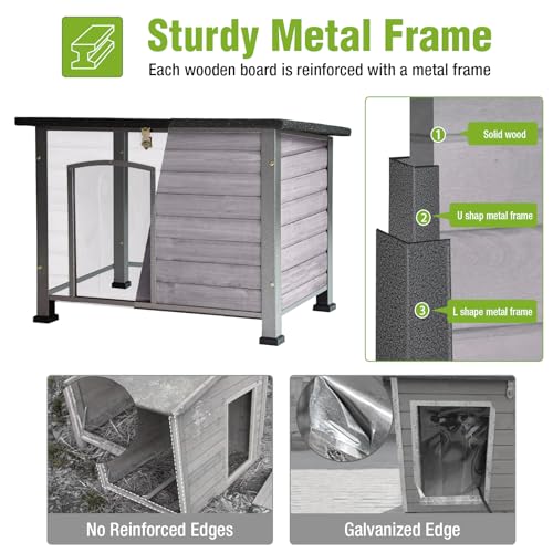 Heated Dog House Outdoor 35.5" Large Dog Kennel with Metal Frame Insulated Dog Crate Cage for Small to Medium Dogs Outside with Heater and Insulated Liner