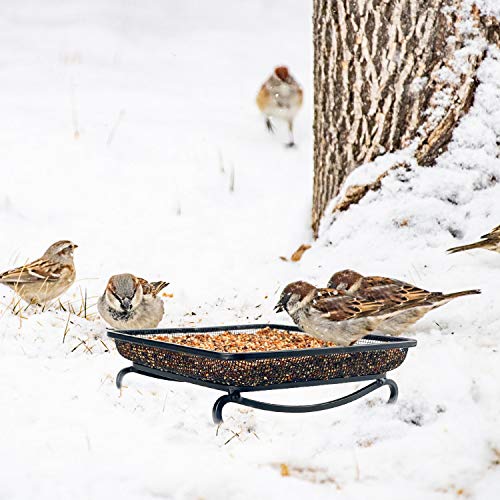 Ground Platform Bird Feeder Metal Seed Tray for Outside Garden Wild Bird Feeders with Drainage Holes Great Attracting for Birds and Squirrels (7x7 inches (2 pack))