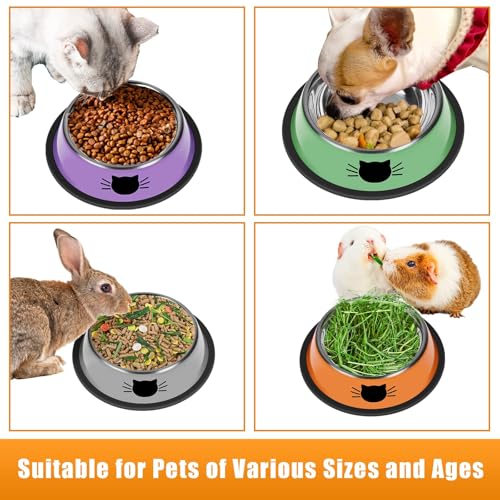 3 Pcs Non Slip Stainless Steel Small Cat Food Bowls (Purple, Green, Orange / 7 oz)