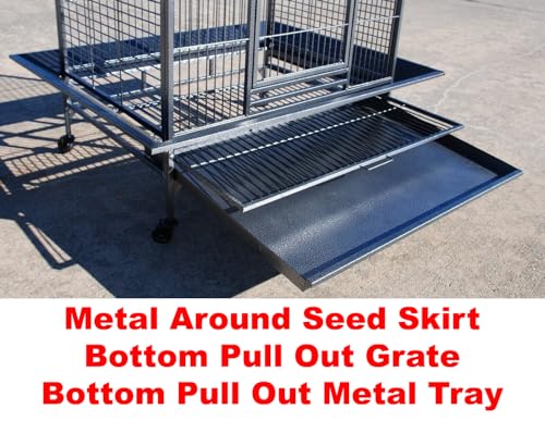 4 Size, X-Large 32" L x 23" W x 66" H Castle PlayTop Parrot Bird Cage On Wheels for Large Size Macaws Cockatoos African Grey Amazon (32"L x 23"W x 66"H Black Vein Castle)