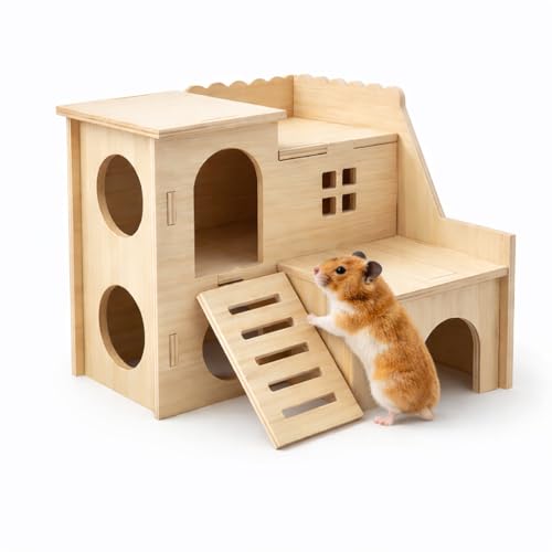 Tiny Hamster Maze Wood House Fun Slide House Double