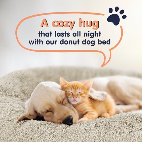 Calming Donut Dog Bed for Small Dogs (Cream White / Medium (30"L x 30"W x 9"Th))