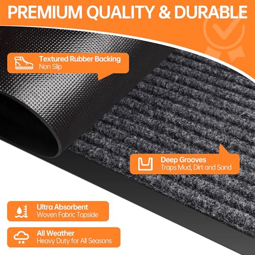 Indoor Outdoor Door Mat (Dark Grey Striped / 4' x 5' (Rectangular))