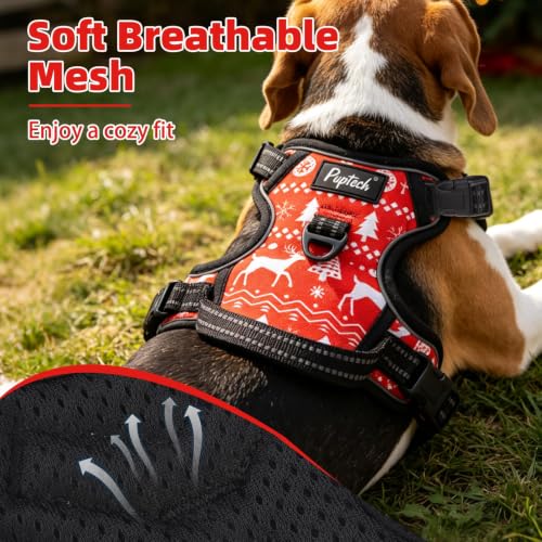 No Pull Christmas Dog Harness Medium Sized (Red(Dense Pattern) / Medium)