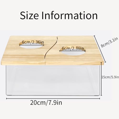Clear Acrylic Hamster Sand Bath Box with Wood Lid Mini Pet Sandbox (B)