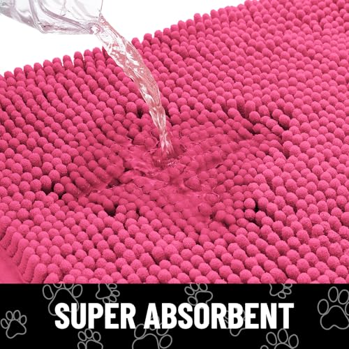 Dog Door Mat for Muddy Paws (30"X20" / Hot Pink and White)