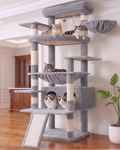 Tall Cat Tree for Large Cat (Light Gray / 75.2 inch)