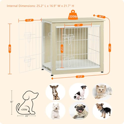 27" Dog Crate Furniture (White Oak / 27.2"L x 20.1"W x 23.6"H)