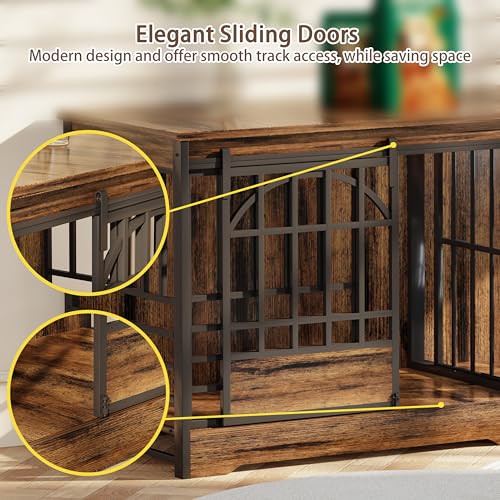 78" Double Dog Crate with Divider (Cognac Brown / 78.0"L x 23.8"W x 31.7"H)