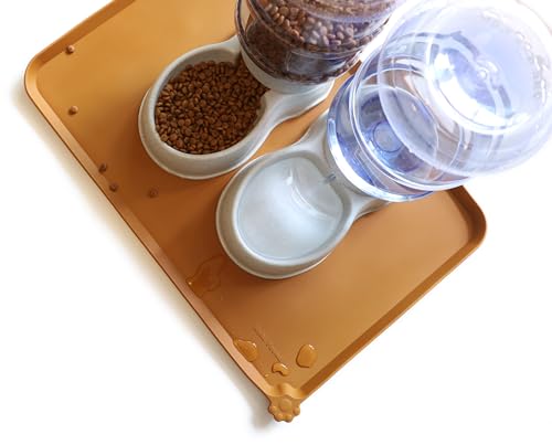 Large Silicone Pet Food Mats Tray (24"L x 24"W / Butterscotch)