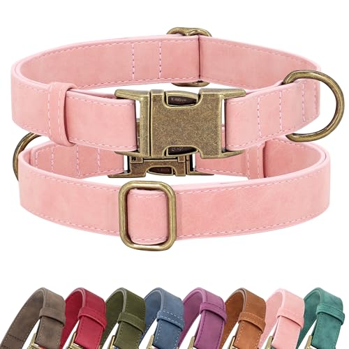 Soft PU Leather Dog Collar for Medium Dogs (M：Fit 14-18" Neck, Width ¾" / Pink)