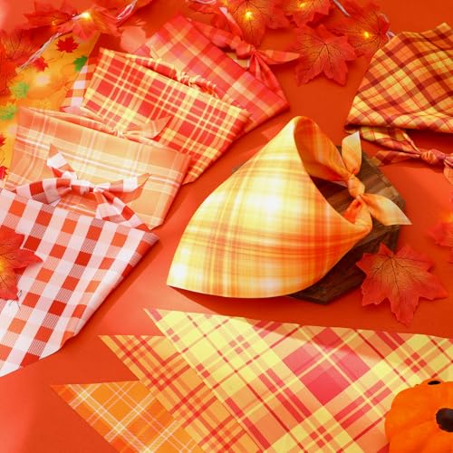 100 Pcs Fall Plaid Dog Bandanas Bulk (Fall / 25.6 x 17.7 x 17.7 Inch)