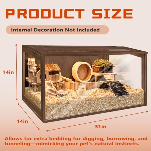 Hamster Cage with Chewproof Wood Top (Walnut / 31.0"L x 14.0"W x 14.0"H)