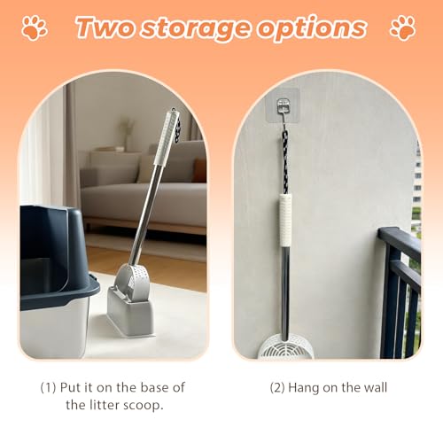 Cat Litter Scoop Deep Shovel (Long Handle-For particles up to 3 mm / White)