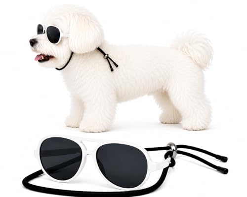 G029 Dog Cat Pet Aviator Sunglasses Glasses for Small Breeds up to 15lbs (Small, Up to 15lbs, White)