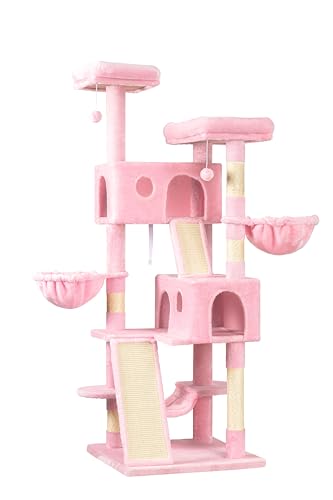 65in Multi Level Large Cat Tree Tower for Indoor Kitties (Pink)