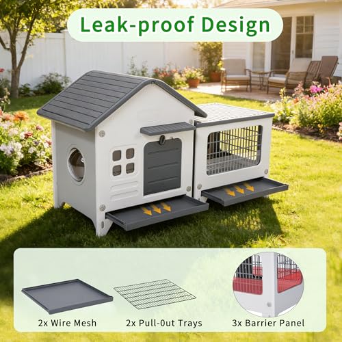 Rabbit Cage Outdoor Indoor (Grey / 42.1" L x 17.7" W x 27.2" H)