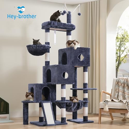 Cat Tree Tower with 3 Condos (74.8 inches / Smoky Gray)