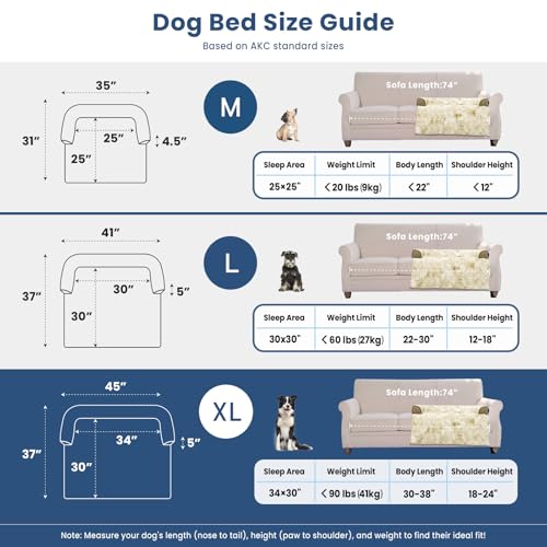 Calming Dog Bed for Couch with Tie (Tie-Dry Khaki / 45"L x 37"W x 5"Th)