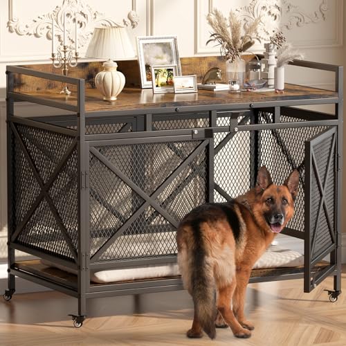 48" Dog Crate with Wheels (Brown / 36.0"L x 27.5"W x 47.2"H)