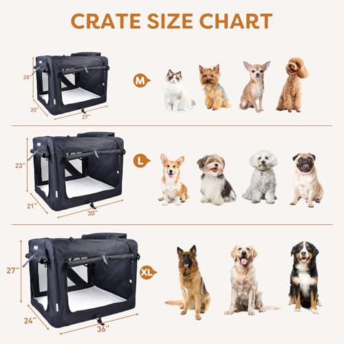 3 Door Portable Collapsible Soft Dog Crate Carrier with Bed (Graphite Black)
