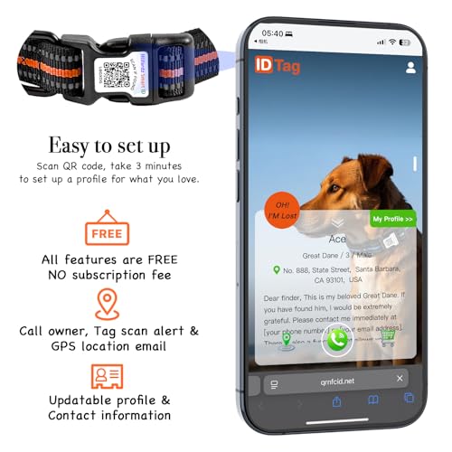 Dog Collar with Tracker Holder and QR Code ID (Orange / M (13-22"))