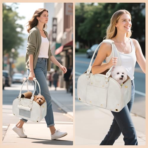 Dog Carrier Purse (17.3"L x 9.4"W x 11.2"H / Beige)