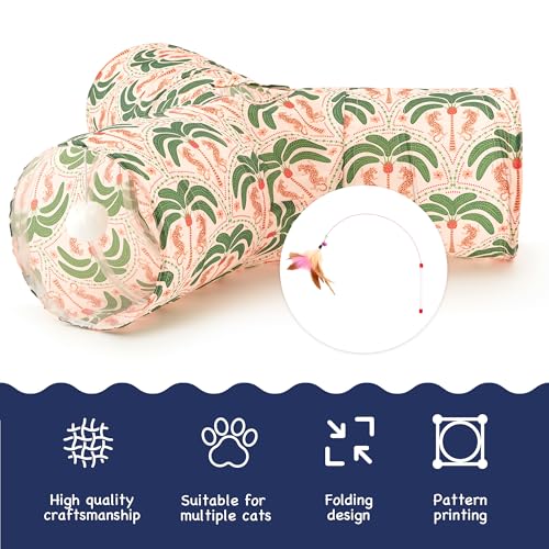 Cat Tunnel, 3-Way Collapsible Toy for Indoor Cats, Coconut (Khaki Coconut Tree / Small)